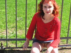 My hot redhead exwife posing naked for my camera on the streets exposing her small tits and shaved pussy. Image 1