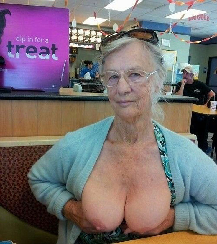 Older moms and grannies flashing in country cafe - Mature Flashers.